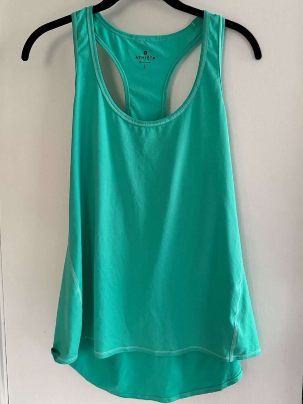 2 Athleta Tanks - Neon Coral Racerback Tank w Purple Liner and Aqua Blue Size L - Picture 2 of 9